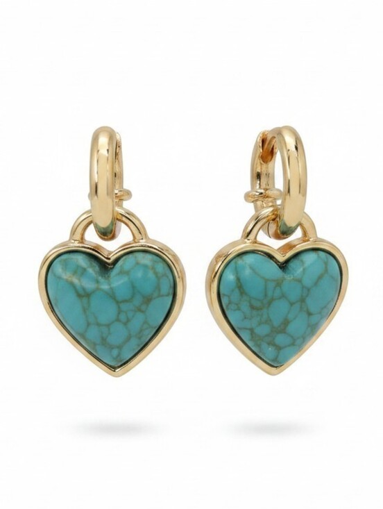 Piper K Jewelry - 💙▪️Piper K Gold Heart Hoop Earrings with Recosntistuted Turquoise Stone Drops